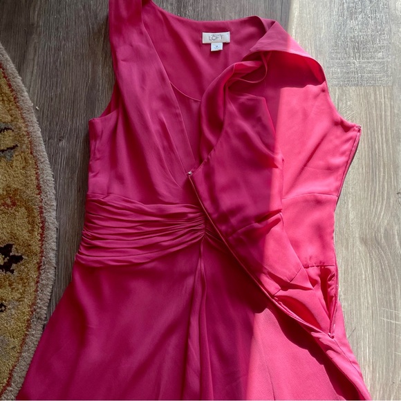 Vintage 90s Y2K Ann Taylor Loft Pink 100% Silk Chiffon Ruched Waist Dress - Picture 10 of 12